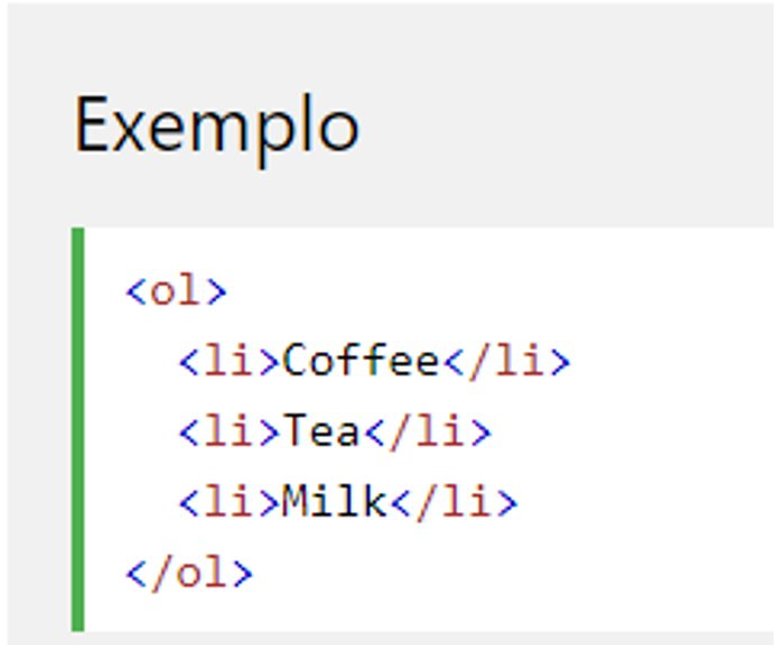 exemplo em código utilizando a tag ol do HTML